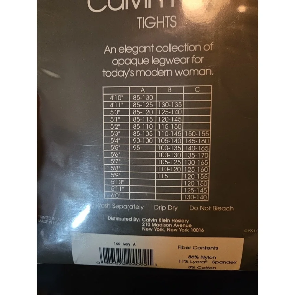 Calvin Klein VTG Bodyfit Matte Tights With Lycra Size A Ivory New‎ In Package